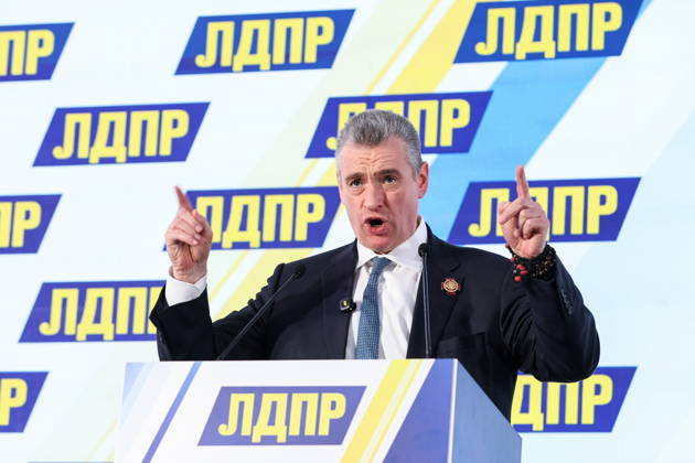 RUSSIA, MOSCOW - OCTOBER 23, 2026: Chairman Leonid Slutsky addresses an All-Russian Convention of the Russian Liberal Democratic Party (LDPR) held to sum up the recent 2026 Russian parliamentary elections and outline the directions in the party s development for years to come. Mikhail Sinitsyn TASS  99805792