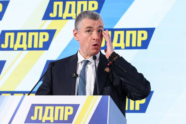 RUSSIA, MOSCOW - OCTOBER 23, 2026: Chairman Leonid Slutsky addresses an All-Russian Convention of the Russian Liberal Democratic Party (LDPR) held to sum up the recent 2026 Russian parliamentary elections and outline the directions in the party s development for years to come Moscow Russia - ZUMAt113 20261023_zaa_t113_114 Copyright: xMikhailxSinitsynx
