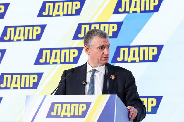 RUSSIA, MOSCOW - OCTOBER 23, 2026: Chairman Leonid Slutsky addresses an All-Russian Convention of the Russian Liberal Democratic Party (LDPR) held to sum up the recent 2026 Russian parliamentary elections and outline the directions in the party s development for years to come Moscow Russia - ZUMAt113 20261023_zaa_t113_124 Copyright: xMikhailxSinitsynx
