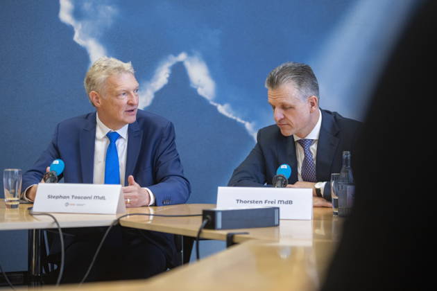 On Friday, October 23, 2026, Stephan Toscani, the CDU’s state chairman in Saarland, will welcome the CDU’s parliamentary group leader in the German Bundestag, Thorsten Frei, at the Saarland State Parliament. Together, they will hold a press conference. Pictured, from left: Stephan Toscani, Member of the State Parliament (CDU), and Thorsten Frei, Member of the Bundestag (CDU). bub