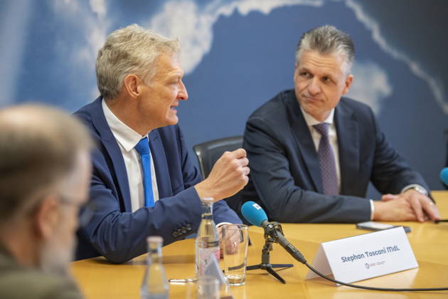 On Friday, October 23, 2026, Stephan Toscani, the CDU’s state chairman in Saarland, will welcome the CDU’s parliamentary group leader in the German Bundestag, Thorsten Frei, at the Saarland State Parliament. Together, they will hold a press conference. Pictured, from left: Stephan Toscani, Member of the State Parliament (CDU), and Thorsten Frei, Member of the Bundestag (CDU). bub