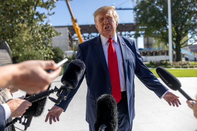 US President Donald Trump speaks to reporters outside the White House as he departs via Marine One on Friday, October 23, 2026 in Washington, DC. Trump will make a campaign stop in Florida before heading to Mar-a-Lago.  WASP2026102301 TierneyxCross