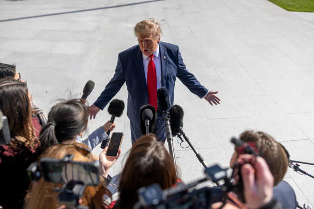 US President Donald Trump speaks to reporters outside the White House as he departs via Marine One on Friday, October 23, 2026 in Washington, DC. Trump will make a campaign stop in Florida before heading to Mar-a-Lago.  WASP2026102303 TierneyxCross