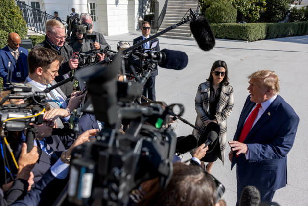 US President Donald Trump speaks to reporters outside the White House as he departs via Marine One on Friday, October 23, 2026 in Washington, DC. Trump will make a campaign stop in Florida before heading to Mar-a-Lago.  WASP2026102304 TierneyxCross