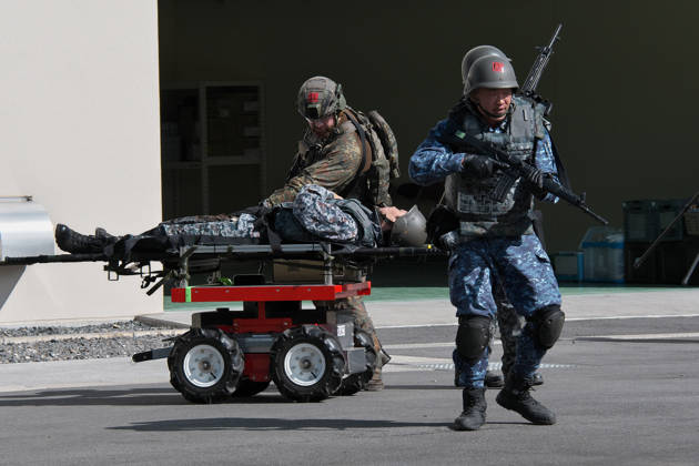 Members of Japan Self-Defense Forces and German Military take part in the joint medical training during the Japan and U.S. military exercise Keen Sword 27 at Iruma Air Base in Saitama-Prefecture, Japan on Friday, October 23, 2026. Japan Self-Defense Forces, U.S. Military, and partner forces will hold the exercise Keen Sword 27 from October 19th to 29th in Japan. Approximately JSDF(Japan Self-Defense Forces) 45,000 personnel, U.S. troops 11,000, and forces from Australia, Canada, France, Germany, the Netherlands, New Zealand, and the Philippines participating with observers from the Republic of Korea and the United Kingdom. TKP2026102322 KEIZOxMORI