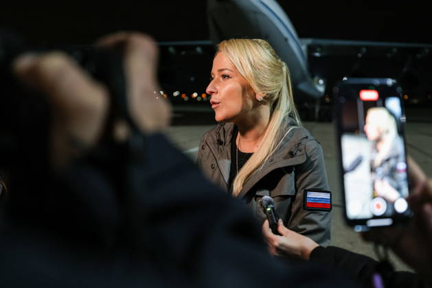 RUSSIA, MOSCOW REGION - OCTOBER 23, 2026: Russia s Human Rights Commissioner Yana Lantratova during the arrival of Russian servicemen released from Ukrainian captivity. Georgy Chernyshov TASS  99832693
