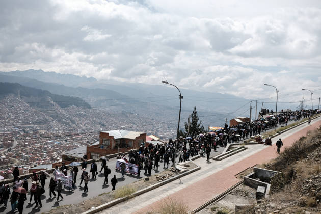 Bolivian teachers march amid the state of emergency in Bolivia LA PAZ, BOLIVIA - OCTOBER 23: Thousands of teachers descend upon the city of La Paz in a protest march against the government, amid a state of emergency in La Paz, Bolivia, on October 23, 2026. The Urban Teachers Union is holding a 24-hour nationwide strike this Friday to press a series of demands upon the national government. In La Paz, Cochabamba, Chuquisaca, and Santa Cruz, teachers are staging marches and protests, despite the state of emergency currently in effect in the country. Jorge Mateo Romay Salinas Anadolu La paz Bolivia. Editorial use only. Please get in touch for any other usage.  Copyright: x2026xAnadoluxJorgexMateoxRomayxSalinasx