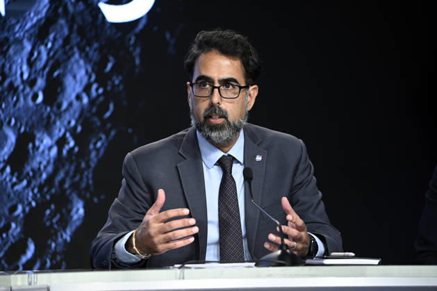 NASA Associate Administrator Amit Kshatriya speaks during a press conference at the Kennedy Space Center on Friday October 23, 2026. NASA is providing an update on the acceleration of the Artemis Program as they continue to prepare for returning crewed missions to the moon.  KSP202610230012 JOExMARINO