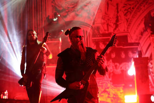 Victor Brandt and Kjell Age Damage Karlsen (from left), members of the band Dimmu Borgir, at a concert at the Columbiahalle in Berlin on October 23, 2026. Behemoth and Dimmu Borgir Concert in Berlin