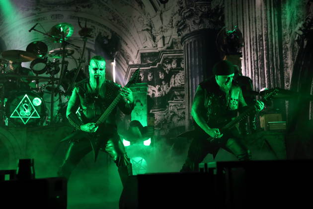 Kjell Age Damage Karlsen and Sven Atle Erkekjetter Silenoz Kopperud, from left, of the band Dimmu Borgir at a concert at the Columbiahalle in Berlin, October 23, 2026 Behemoth Dimmu Borgir Concert Berlin