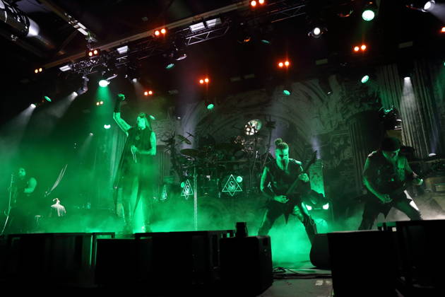 Victor Brandt, Stian Tomt Shagrath Thoresen, Dariusz Daray Brzozowski, Kjell Age Damage Karlsen and Sven Atle Erkekjetter Silenoz Kopperud, from left, of the band Dimmu Borgir at a concert at the Columbiahalle in Berlin, October 23, 2026 Behemoth Dimmu Borgir Concert Berlin