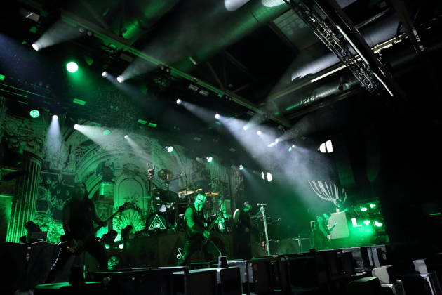 Victor Brandt, Dariusz Daray Brzozowski, Kjell Age Damage Karlsen, Stian Tomt Shagrath Thoresen, Geir Gerlioz Bratland, and Sven Atle Erkekjetter Silenoz Kopperud, from left to right, members of the band Dimmu Borgir at a concert at the Columbiahalle in Berlin, October 23, 2026 Behemoth Dimmu Borgir Concert Berlin