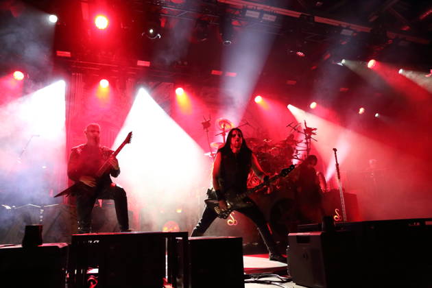 Kjell Age Damage Karlsen, Victor Brandt, Dariusz Daray Brzozowski, Stian Tomt Shagrath Thoresen, and Geir Gerlioz Bratland (from left), members of the band Dimmu Borgir, at a concert at the Columbiahalle in Berlin, October 23, 2026: Behemoth and Dimmu Borgir Concert in Berlin
