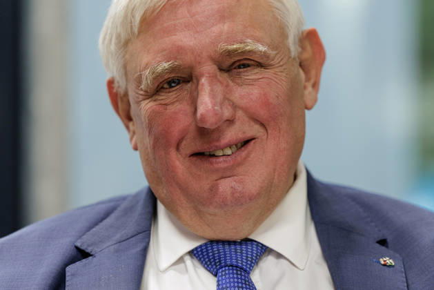 Karl Josef Laumann, CDU; Karl Josef Laumann, CDU, Minister of Labor and Social Affairs for North Rhine-Westphalia, smiles on October 23, 2026, during a WVS business breakfast at the Caritas Emstor Workshops (WfbM) in Rheine, North Rhine-Westphalia, Germany. These workshops provide people w