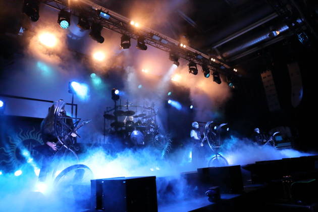 Patryk Dominik Seth Sztyber, Zbigniew Robert Inferno Prominski, Adam Michal Nergal Darski, and Tomasz Orion Wroblewski (from left), members of the band Behemoth, at a concert at the Columbiahalle in Berlin on October 23, 2026. Behemoth and Dimmu Borgir Concert in Berlin