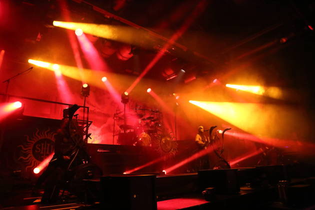 Patryk Dominik Seth Sztyber, Zbigniew Robert Inferno Prominski, Adam Michal Nergal Darski, and Tomasz Orion Wroblewski (from left), members of the band Behemoth, at a concert at the Columbiahalle in Berlin on October 23, 2026. Behemoth and Dimmu Borgir Concert in Berlin