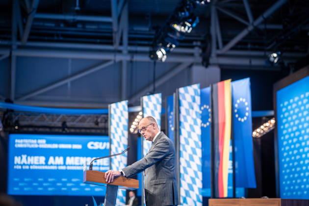 Chancellor Friedrich Merz speaks at the CSU Party Convention in Munich; CSU Party Convention in Munich, Munich, Bavaria, Germany; Munich Trade Fair Grounds