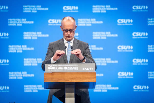 Chancellor Friedrich Merz speaks at the CSU Party Convention in Munich; CSU Party Convention in Munich, Munich, Bavaria, Germany; Munich Trade Fair Grounds