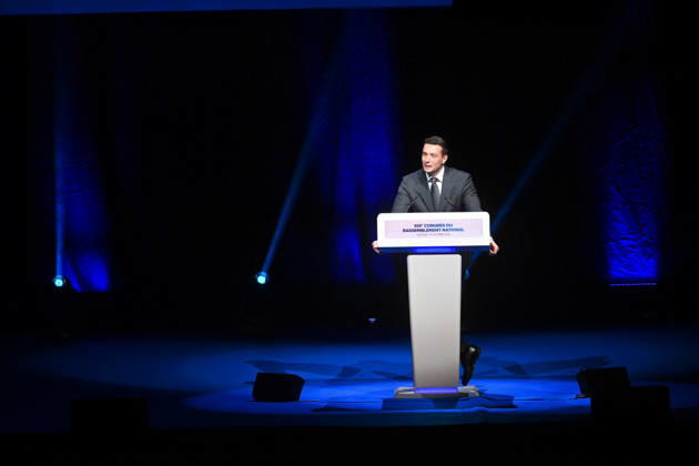XIXth Congress French Far-right Party RN - Orleans President of French far-right party Rassemblement National RN Jordan Bardella on stage during the XIXth Congress of Rassemblement National RN, in Orleans, France on October 24 2026. Photo by Franck Castel ABACAPRESS.COM Orleans France  Copyright: xCastelxFranck ABACAx