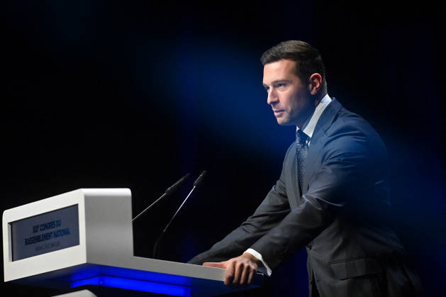 XIXth Congress French Far-right Party RN - Orleans President of French far-right party Rassemblement National RN Jordan Bardella on stage during the XIXth Congress of Rassemblement National RN, in Orleans, France on October 24 2026. Photo by Franck Castel ABACAPRESS.COM Orleans France  Copyright: xCastelxFranck ABACAx