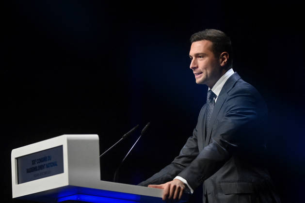 XIXth Congress French Far-right Party RN - Orleans President of French far-right party Rassemblement National RN Jordan Bardella on stage during the XIXth Congress of Rassemblement National RN, in Orleans, France on October 24 2026. Photo by Franck Castel ABACAPRESS.COM Orleans France  Copyright: xCastelxFranck ABACAx