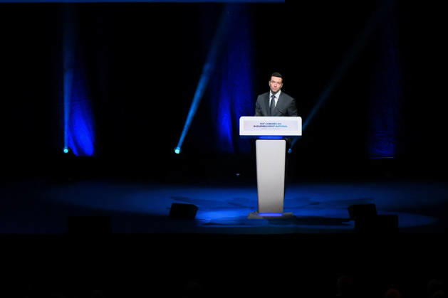 XIXth Congress French Far-right Party RN - Orleans President of French far-right party Rassemblement National RN Jordan Bardella on stage during the XIXth Congress of Rassemblement National RN, in Orleans, France on October 24 2026. Photo by Franck Castel ABACAPRESS.COM Orleans France  Copyright: xCastelxFranck ABACAx