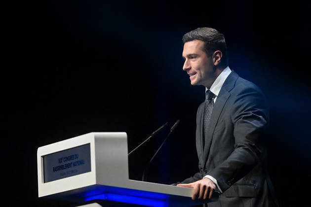 XIXth Congress French Far-right Party RN - Orleans President of French far-right party Rassemblement National RN Jordan Bardella on stage during the XIXth Congress of Rassemblement National RN, in Orleans, France on October 24 2026. Photo by Franck Castel ABACAPRESS.COM Orleans France  Copyright: xCastelxFranck ABACAx