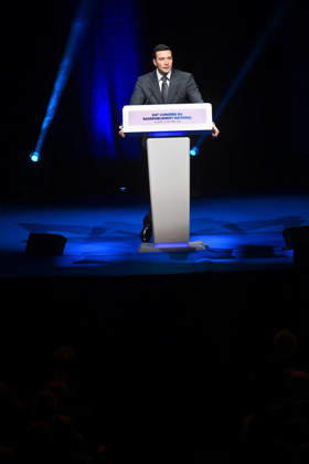 XIXth Congress French Far-right Party RN - Orleans President of French far-right party Rassemblement National RN Jordan Bardella on stage during the XIXth Congress of Rassemblement National RN, in Orleans, France on October 24 2026. Photo by Franck Castel ABACAPRESS.COM Orleans France  Copyright: xCastelxFranck ABACAx