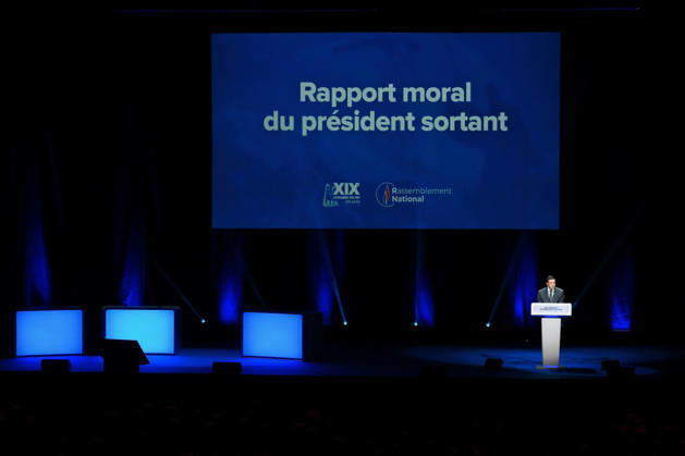XIXth Congress French Far-right Party RN - Orleans President of French far-right party Rassemblement National RN Jordan Bardella on stage during the XIXth Congress of Rassemblement National RN, in Orleans, France on October 24 2026. Photo by Franck Castel ABACAPRESS.COM Orleans France  Copyright: xCastelxFranck ABACAx