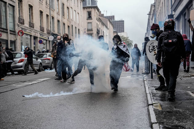 Police intervene in demonstrators amid ongoing protests in Nancy NANCY, FRANCE - OCTOBER 24: Police clash with protesters with water cannons and tear gas during a demonstration amid ongoing social and political tensions in Nancy, France, on October 24, 2026. Muhammed Said Tako Anadolu Nancy France. Editorial use only. Please get in touch for any other usage.  Copyright: x2026xAnadoluxMuhammedxSaidxTakox