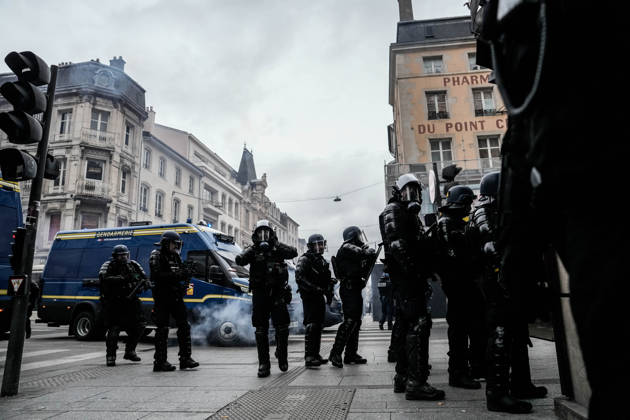 Police intervene in demonstrators amid ongoing protests in Nancy NANCY, FRANCE - OCTOBER 24: Police clash with protesters with water cannons and tear gas during a demonstration amid ongoing social and political tensions in Nancy, France, on October 24, 2026. Muhammed Said Tako Anadolu Nancy France. Editorial use only. Please get in touch for any other usage.  Copyright: x2026xAnadoluxMuhammedxSaidxTakox