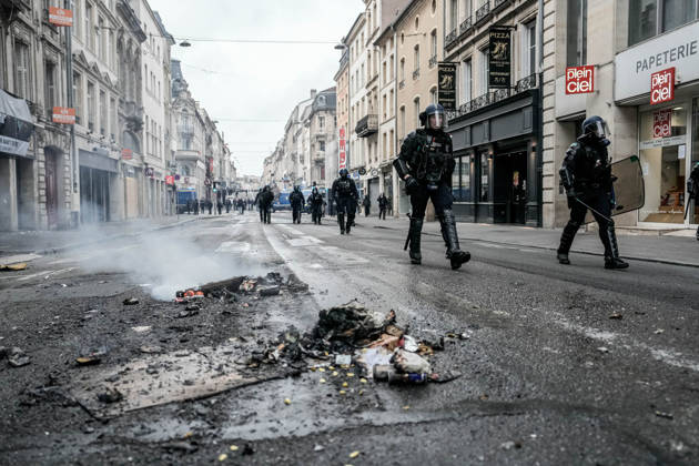 Police intervene in demonstrators amid ongoing protests in Nancy NANCY, FRANCE - OCTOBER 24: Police clash with protesters with water cannons and tear gas during a demonstration amid ongoing social and political tensions in Nancy, France, on October 24, 2026. Muhammed Said Tako Anadolu Nancy France. Editorial use only. Please get in touch for any other usage.  Copyright: x2026xAnadoluxMuhammedxSaidxTakox