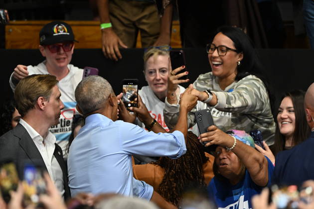 Former United States President Barack Obama greets supporters after speaking at a Democratic candidates rally at Cass Technical High School in Detroit, Michigan, USA on Saturday, October 24, 2026. Winning US Senate and US House races in the swing state of Michigan is central to Democratic hopes to wrest power in both chambers of the US Congress from the Republicans. Copyright: xKylexMazzax xCNPx MediaPunchx