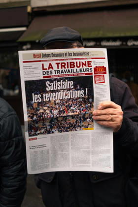 Yellow Vests Protest Act II - Paris Demonstrators carry placards displaying political messages during a march against the rising cost of living and for social justice in Paris, France, on October 24, 2026. The protest follows the boulevards des Maréchaux from Porte d’Italie to Porte de Vincennes, with calls for higher wages and better funding for public services and education. Photo by Jules Bernard ABACAPRESS.COM Paris Île-de-France France  Copyright: xBernardxJules ABACAx