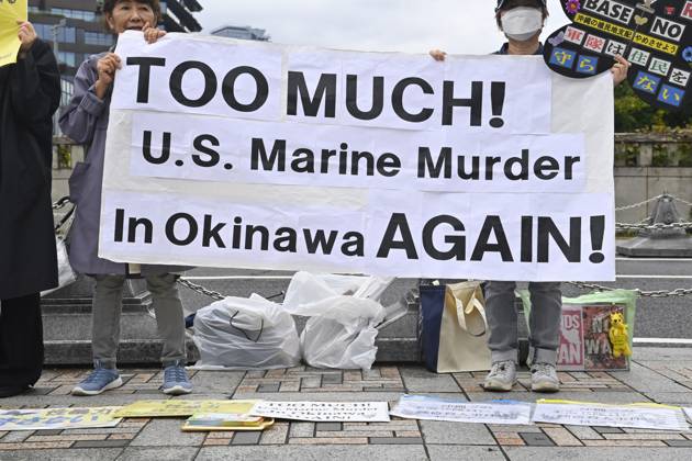 Tokyo protesters condemn Okinawa killing, demand US base removal TOKYO, JAPAN - OCTOBER 25: Protesters gather to condemn the killing of a woman in Okinawa and call for the removal of US military bases from the island on October 25, 2026, in Tokyo, Japan. Demonstrators hold placards condemning sexual violence and calling for the removal of US military bases from Okinawa amid accusations against US military personnel David Mareuil Anadolu Tokyo Japan. Editorial use only. Please get in touch for any other usage.  Copyright: x2026xAnadoluxDavidxMareuilx