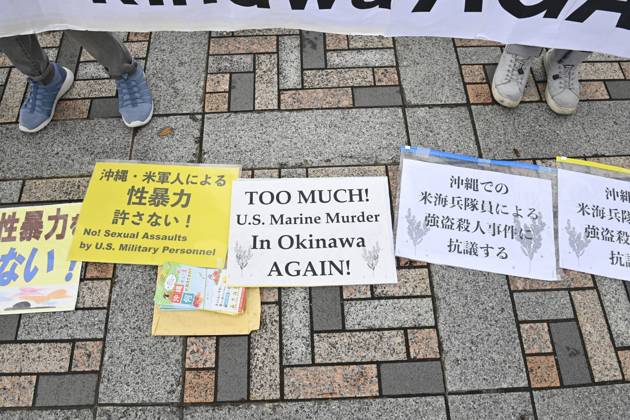 Tokyo protesters condemn Okinawa killing, demand US base removal TOKYO, JAPAN - OCTOBER 25: Protesters gather to condemn the killing of a woman in Okinawa and call for the removal of US military bases from the island on October 25, 2026, in Tokyo, Japan. Demonstrators hold placards condemning sexual violence and calling for the removal of US military bases from Okinawa amid accusations against US military personnel David Mareuil Anadolu Tokyo Japan. Editorial use only. Please get in touch for any other usage.  Copyright: x2026xAnadoluxDavidxMareuilx