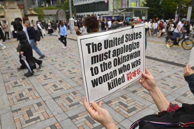 Tokyo protesters condemn Okinawa killing, demand US base removal TOKYO, JAPAN - OCTOBER 25: Protesters gather to condemn the killing of a woman in Okinawa and call for the removal of US military bases from the island on October 25, 2026, in Tokyo, Japan. Demonstrators hold placards condemning sexual violence and calling for the removal of US military bases from Okinawa amid accusations against US military personnel David Mareuil Anadolu Tokyo Japan. Editorial use only. Please get in touch for any other usage.  Copyright: x2026xAnadoluxDavidxMareuilx