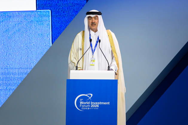 9th World Investment Forum 2026 In Doha Ahmad bin Mohammed Al Sayed, Minister of State for Foreign Trade of the State of Qatar, speaks during the opening ceremony of the 9th World Investment Forum (WIF 2026) in Doha, Qatar, October 25, 2026. The three-day global summit is organized by the United Nations Conference on Trade and Development (UNCTAD) in cooperation with the State of Qatar. DOHA Qatar Copyright: xNoushadxThekkayilx