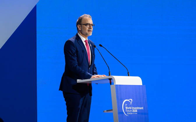 9th World Investment Forum 2026 In Doha Pedro Manuel Moreno, Acting Secretary-General, UN Trade and Development (UNCTAD), speaks during the opening ceremony of the 9th World Investment Forum (WIF 2026) in Doha, Qatar, October 25, 2026. The three-day global summit is organized by the United Nations Conference on Trade and Development (UNCTAD) in cooperation with the State of Qatar. DOHA Qatar Copyright: xNoushadxThekkayilx