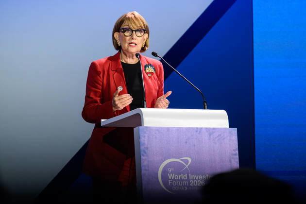 9th World Investment Forum 2026 In Doha Rebeca Grynspan, Secretary-General, UN Trade and Development, UNCTAD), speaks during the opening ceremony of the 9th World Investment Forum (WIF 2026) in Doha, Qatar, October 25, 2026. The three-day global summit is organized by the United Nations Conference on Trade and Development (UNCTAD) in cooperation with the State of Qatar. DOHA Qatar Copyright: xNoushadxThekkayilx