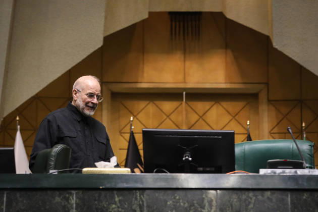 October 25, 2026, Tehran, Iran: Mohammad Bagher Ghalibaf stands smiling behind the presiding desk in front of the chamber s wooden wall at the Islamic Consultative Assembly in Tehran, Iran, on October 25, 2026. Speaker Mohammad Bagher Ghalibaf chaired the October 25 session, which combined physical attendance at the Islamic Consultative Assembly with participation by video link. Tehran Iran - ZUMAi98_ 20261025_zih_i98_055 Copyright: xIcanax