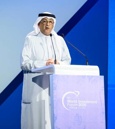 October 25, 2026, Doha, Qatar: Jasem Mohamed AlBudaiwi, Secretary General, Gulf Cooperation Council (GCC), speaks during a plenary session following the opening ceremony of the 9th World Investment Forum (WIF 2026). The three-day summit, organized by United Nations Conference on Trade and Development Doha Qatar - ZUMAs197 20261025_aaa_s197_093 Copyright: xNoushadxVariyattiyakkalx