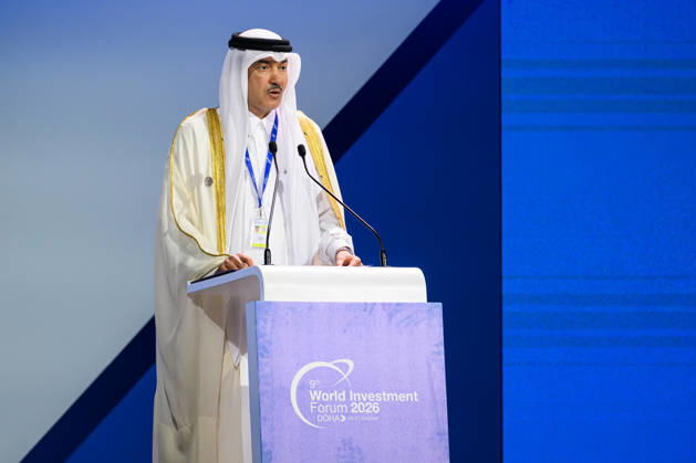October 25, 2026, Doha, Qatar: Ahmad bin Mohammed Al Sayed, Minister of State for Foreign Trade of Qatar, speaks during the opening ceremony of the 9th World Investment Forum (WIF 2026). The three-day summit, organized by United Nations Conference on Trade and Development Doha Qatar - ZUMAs197 20261025_aaa_s197_095 Copyright: xNoushadxVariyattiyakkalx