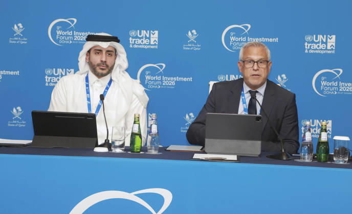 Doha Qatar World Investment Forum Speakers participate in a panel discussion on investment priorities during the World Investment Forum in Doha, Qatar, on October 25, 2026. The international conference brings together policymakers, investors and business representatives to examine investment challenges, emerging opportunities and strategies for sustainable economic development. Doha Baladiyat ad Dawhah Qatar Copyright: xSidhickxKannurx