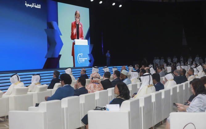Doha Qatar World Investment Forum Rebeca Grynspan, UNCTAD Secretary-General, delivers remarks at a podium during the World Investment Forum in Doha, Qatar, on October 25, 2026. The ninth World Investment Forum, organized by UN Trade and Development (UNCTAD) and hosted by Qatar from October 25 to 27 under the theme Investing in the Future, brings together government officials, investors and business leaders to discuss international investment, sustainable development and economic resilience. Doha Baladiyat ad Dawhah Qatar Copyright: xSidhickxKannurx