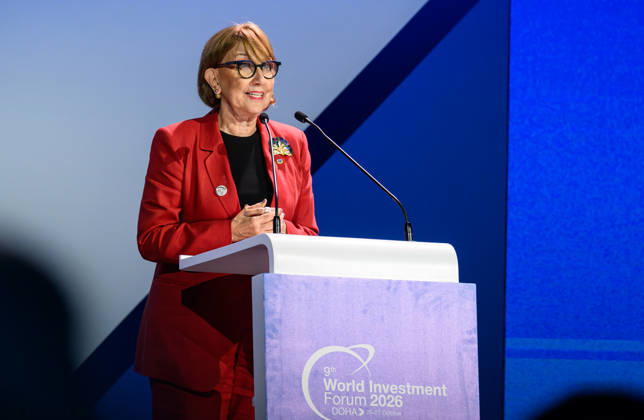 October 25, 2026, Doha, Qatar: Rebeca Grynspan, Secretary-General, UN Trade and Development, (UNCTAD), speaks during the opening ceremony of the 9th World Investment Forum (WIF 2026). The three-day summit, organized by United Nations Conference on Trade and Development Doha Qatar - ZUMAs197 20261025_aaa_s197_134 Copyright: xNoushadxVariyattiyakkalx