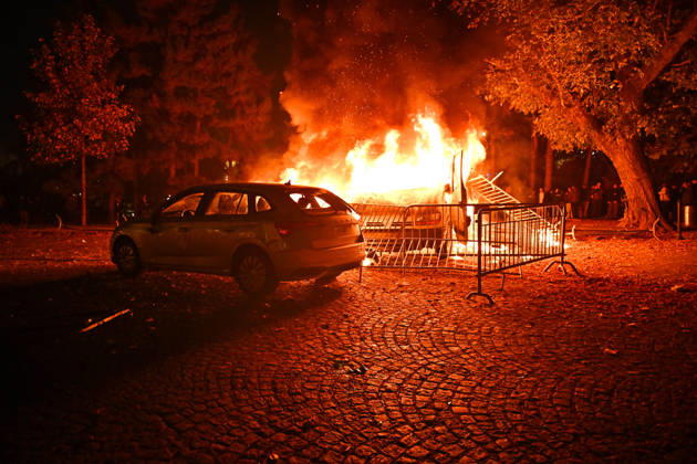 October 26, 2026, Belgrade, Belgrade, Serbia: Demonstrators set cars on fire at the former pro-VuÄiÄ‡ camp site in Belgrade, on the night of the Serbian elections on 25 October, 2026 Belgrade Serbia - ZUMAa256 20261026_zip_a256_009 Copyright: xDanielxAlfoldix