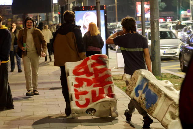 26.10.2026 Belgrade(Serbia) Politics Life Reactions after the election results The fall of the totalitarian regime after 14 years and the change of government People taking away a souvenir fence where wrote students.