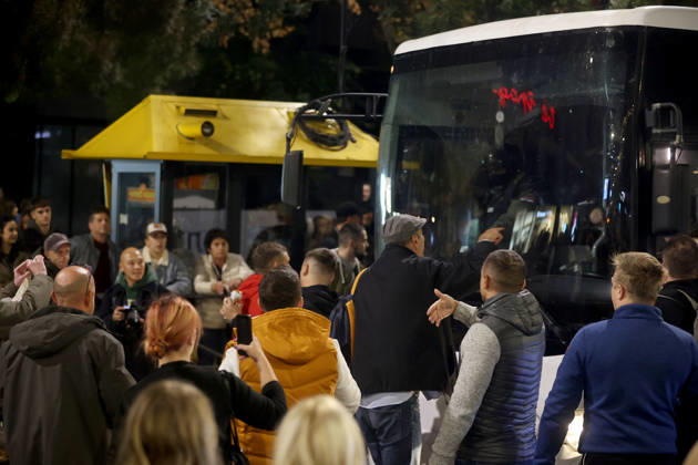 26.10.2026 Belgrade(Serbia) Politics Life Reactions after the election results The fall of the totalitarian regime after 14 years and the change of government People stopped police bus in in retreat