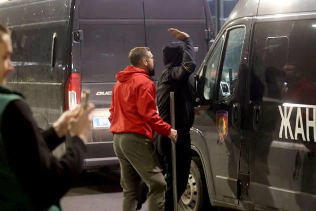 25.10.2026 Belgrade(Serbia) Politics Life Reactions after the election results The fall of regime after 14 years and the change of authorities government People try to stop police cars retreat